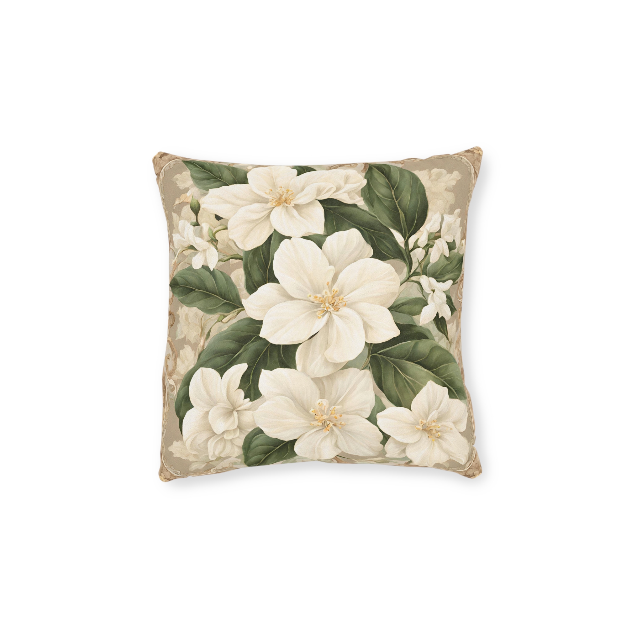 Sampaguita Serenity: Embrace Filipino Heritage with Art Nouveau Elegance Square Pillow Philippine Home Decor