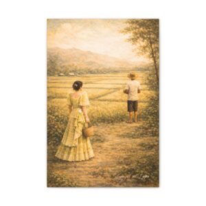 Langit at Lupa Vintage Romantic Canvas Wall Art — Pastoral Couple in Field (Stretched Canvas) Filipino Home Decor