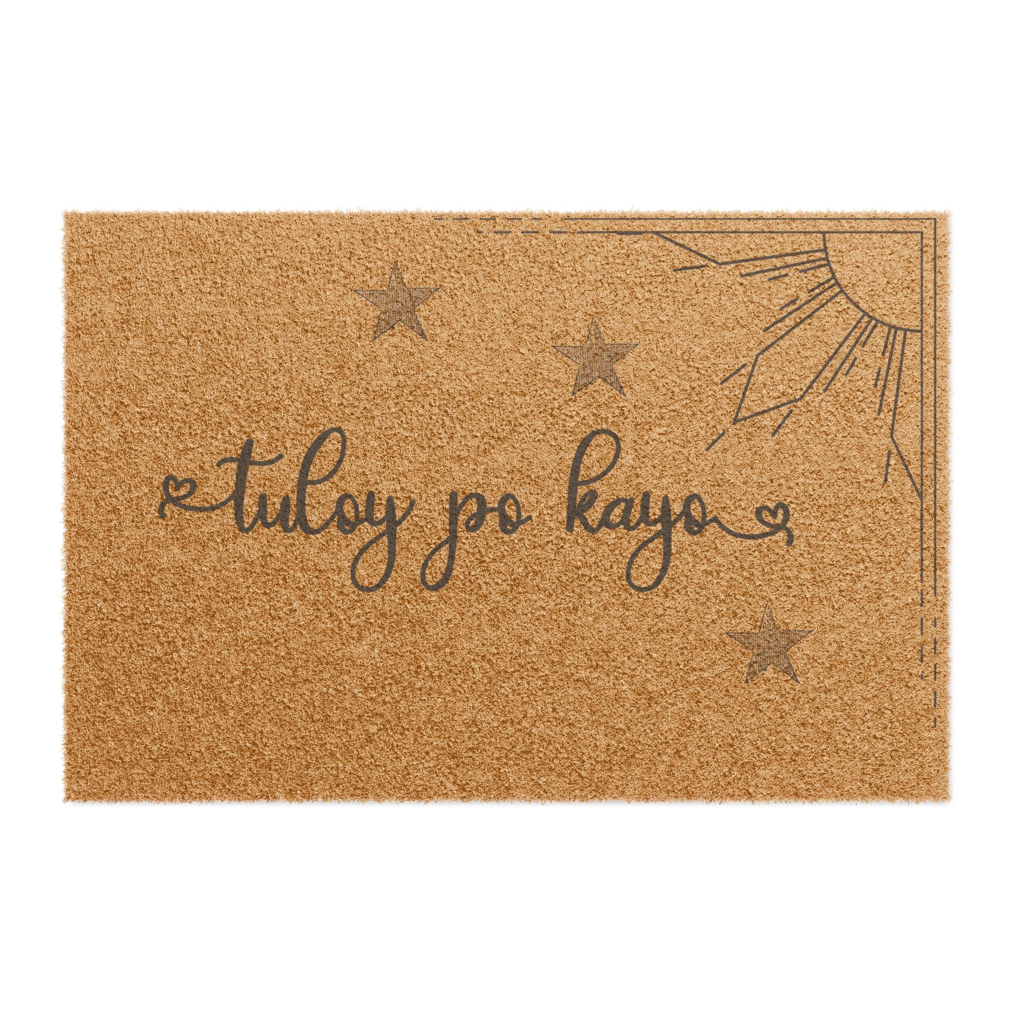 Filipino Doormat: "Tuloy Po Kayo" with Sun and Star Design Coconut Coir Welcome Rugh Patriotic Philippines