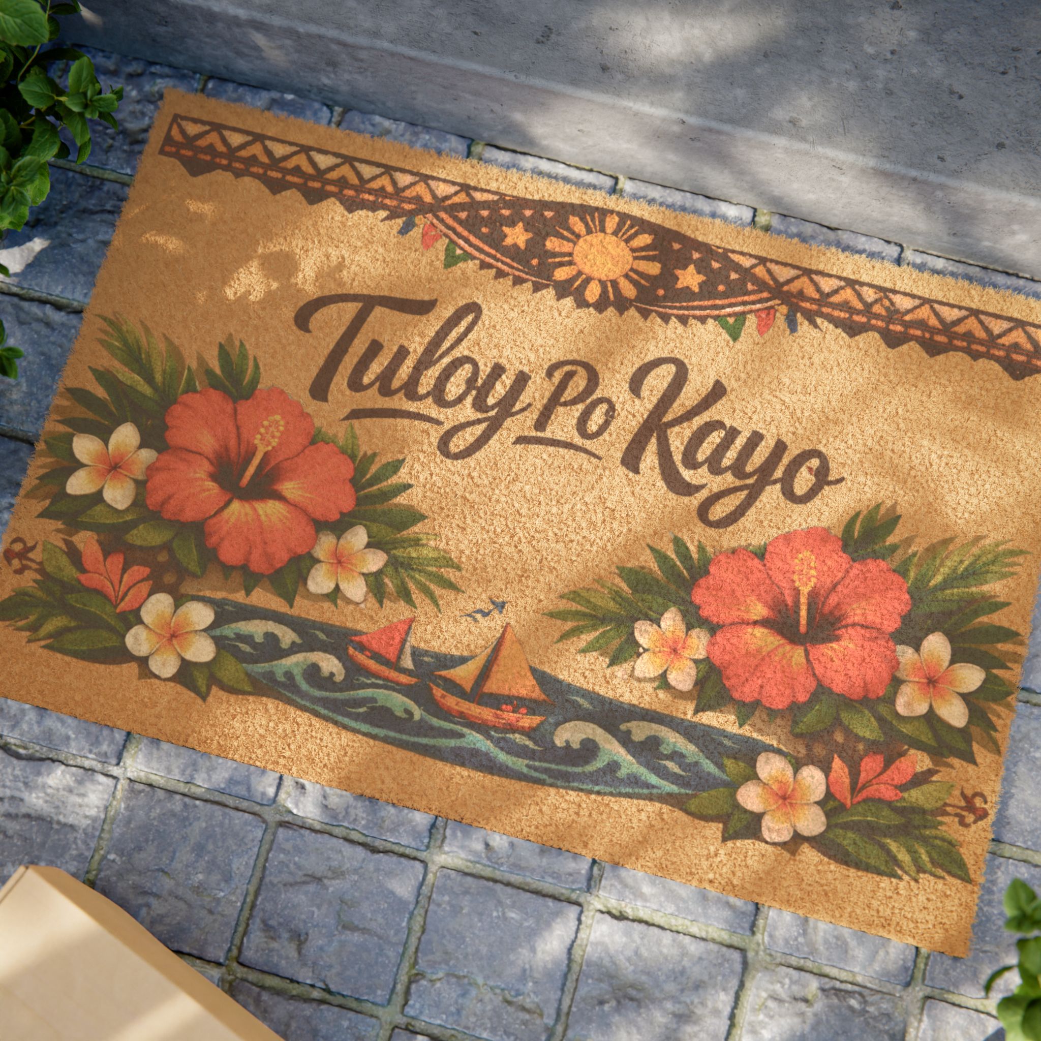 Tuloy Po Kayo” Filipino Welcome Doormat – Tropical Floral Heritage Design | Warm Pinoy Home Entry Mat